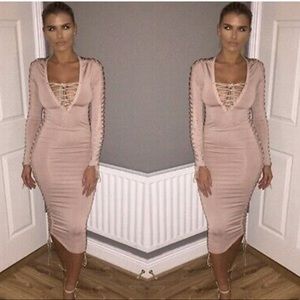 Oh Polly Midi  Lace Up Side Sleeve Bodycon US 2